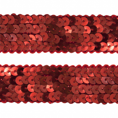 Тесьма с пайетками 3, шир. 20 мм/уп. 25+/-1 м, цвет красный - купить в Дзержинске. Цена: 778.19 руб.