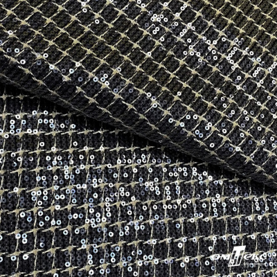 Ткань костюмная с пайетками, 100%полиэстр, 460+/-10 гр/м2, 150см #309 - цв. чёрный - купить в Дзержинске. Цена 1 203.93 руб.