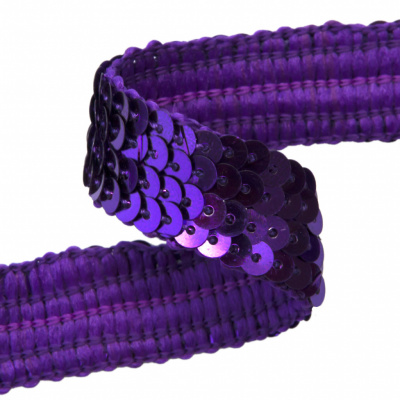 Тесьма с пайетками 12, шир. 20 мм/уп. 25+/-1 м, цвет фиолет - купить в Дзержинске. Цена: 778.19 руб.