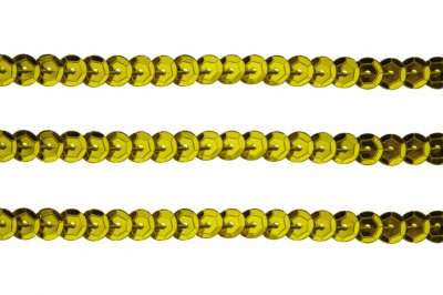 Пайетки "ОмТекс" на нитях, SILVER-BASE, 6 мм С / упак.73+/-1м, цв. 7 - св.золото - купить в Дзержинске. Цена: 468.37 руб.