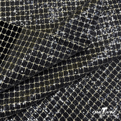 Ткань костюмная с пайетками, 100%полиэстр, 460+/-10 гр/м2, 150см #309 - цв. чёрный - купить в Дзержинске. Цена 1 203.93 руб.