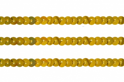 Пайетки "ОмТекс" на нитях, SILVER SHINING, 6 мм F / упак.91+/-1м, цв. 48 - золото - купить в Дзержинске. Цена: 356.19 руб.