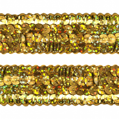 Тесьма с пайетками D16, шир. 20 мм/уп. 25+/-1 м, цвет золото - купить в Дзержинске. Цена: 778.19 руб.